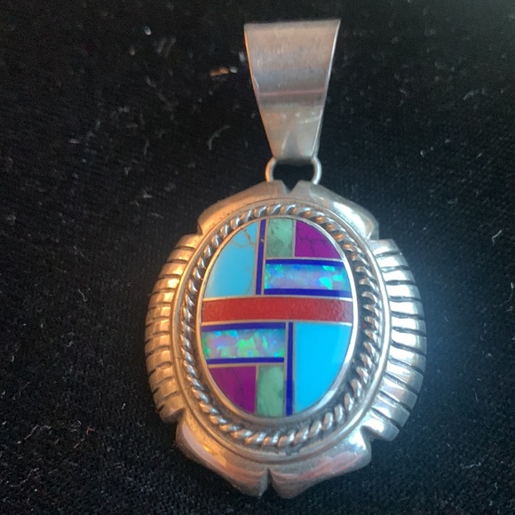 Sterling Multi-stone Zuni Pendant - Picture 3 of 3